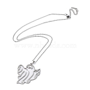 201 Stainless Steel Hollow Ghost Pendant Necklace with Cable Chains, Stainless Steel Color, 17.95 inch(45.6cm)(NJEW-Q317-08P)