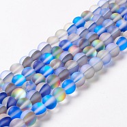 Synthetic Moonstone Beads Strands, Frosted, Round, Royal Blue, 8mm, Hole: 1mm, about 43~47pcs/strand, 14.37''~15.08''(36.5~38.3cm)(G-E573-01B-27)