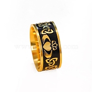 Stainless Steel Enamel Triquetra/Trinity Knot Finger Rings, Heart Crown Claddagh Ring, Golden, Inner Diameter: 20mm(PW-WG80958-11)