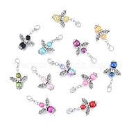 Alloy Angel Pendant Decoration, with CCB Imitation Pearl Beads, Lobster Clasp Charms, Clip-on Charms, for Keychain, Purse, Backpack Ornament, Stitch Marker, Mixed Color, 3.7cm, 1pc/color, 12 colors, 12pcs/bag(KEYC-B014-06)