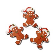 Single Face Printed Wood Pendants, Christmas Charms, Gingerbread Man, 49x40.5x2.6mm, Hole: 2mm(WOOD-H102-02F)