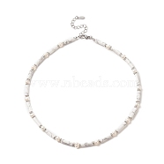 Natural Howlite & Pearl & Crystal Rhinestone Beaded Necklace for Women, 16.89 inch(42.9cm)(NJEW-JN04209-02)