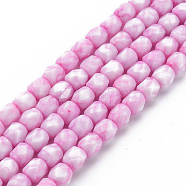 Opaque Baking Painted Glass Beads Strands, Imitation Stones, Faceted, Column, Pearl Pink, 5.5x5.5mm, Hole: 1mm, about 70pcs/strand, 15.94 inch(40.5cm)(EGLA-N006-008-A01)