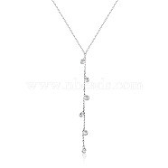Rhodium Plated 925 Sterling Silver with Clear Cubic Zirconia Lariat Necklaces for Women, Platinum, 17.32 inch(44cm)(AM0102)