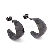 Ion Plating(IP) 304 Stainless Steel Chunky C-shape Stud Earrings, Half Hoop Earrings for Women, Electrophoresis Black, 22x12mm, Pin: 0.7mm(EJEW-P198-13EB)