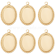 6Pcs 304 Stainless Steel Pendant Cabochon Settings, with Jump Rings, Oval, Real 14K Gold Plated, Tray: 14x10mm, 21.5x15x2.5mm, Jump Ring: 3.8x0.5mm, 2.8mm inner diameter(STAS-BBC0004-68G)