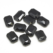Pointed Back Glass Rhinestone Cabochons, Faceted, Rectangle Octagon, Jet, 10x8x3.5mm(RGLA-T079-8x10mm-02)