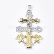Alloy Rhinestone Big Pendants, Crucifix Cross, For Easter, Platinum & Golden, 62x37x7mm, Hole: 8~10x3~4mm(PALLOY-T069-07B-01)