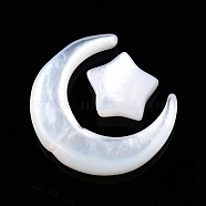 Natural Natural White Shell Beads Sets, Moon with Star, Moon: 12x11x2mm, Star: 5.5x6x2mm, Hole: 0.8mm, about 2pcs/set(SSHEL-N032-52A-01)