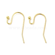 Golden Color Brass Hook Ear Wire, Lead Free and Cadmium Free, Size: about 11mm wide, 22mm long, 0.75mm thick, Ball: 2mm in diameter(X-J0JQN-G)