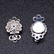 Brass Box Clasps, Multi-Strand Clasps, 3-Strands, 6-Holes, Long-Lasting Plated, Flower, Silver, 14x9x5mm, Hole: 1.2mm(KK-WH0044-01S)