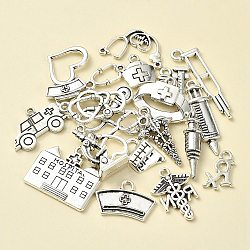 20Pcs 20 Style Tibetan Style Zinc Alloy Pendants, Paramedic Pendants, Mixed Shapes, Antique Silver, 13.5~30x10~23x1.5~6.5mm , Hole: 0.9~8mm, 1pc/style(TIBEP-YW0001-72)