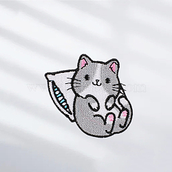 Cat Computerized Embroidery Cloth Iron on/Sew on Patches, Costume Accessories, Appliques, Light Grey, 50x55mm(WG69315-06)