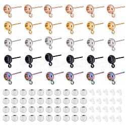 DIY Earring Making Finding Kits, Including 304 Stainless Steel Stud Earring Settings with Loop, Acrylic Rhinestone Cabochons, Plastic Ear Nuts, Mixed Color, 120pcs/box(STAS-DC0007-39)