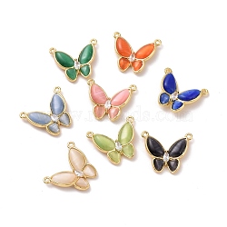 Cat Eye Pendants, Butterfly Charm, with Brass Clear Cubic Zirconia, Cadmium Free & Lead Free, Real 18K Gold Plated, Mixed Color, 17x20.5x4mm, Hole: 1.2mm(KK-G406-45G)