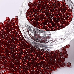 8/0 Glass Seed Beads, Silver Lined Round Hole, Round, Dark Red, 3mm, Hole: 1mm, about 10000 beads/pound(SEED-A005-3mm-25B)