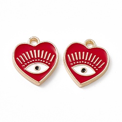 Alloy Enamel Pendants, Golden, Heart with Eye Charm, FireBrick, 14.5x13x1.5mm, Hole: 1.6mm(ENAM-K066-08A)