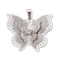 Brass Rhinestone Pendants, Filigree Charms, Platinum, Butterfly, 30x36x8.5mm, Hole: 6x3mm(PALLOY-JF02513-08)