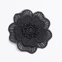 Computerized Embroidery Cloth Sew on Patches, Lace Costume Accessories, Appliques, Flower, Black, 64x3mm(DIY-WH0161-48B)