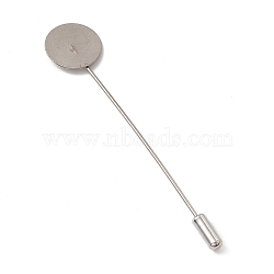 304 Stainless Steel Lapel Pins Base Settings, with Flat Round Pads, Stainless Steel Color, 76mm(STAS-E179-01P)