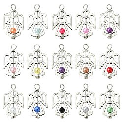60Pcs 15 Colors Acrylic Pendants, Angel Charms, with Antique Silver Alloy Wings, Mixed Color, 35mm, Hole: 3.8mm, 4pcs/color(PALLOY-CJ00097)