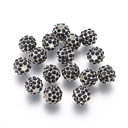 Alloy Beads, with Rhinestones, Grade A, Round, Silver Color Plated, Black, Size: about 8mm in diameter, hole: 2mm(RB-Q059-17)