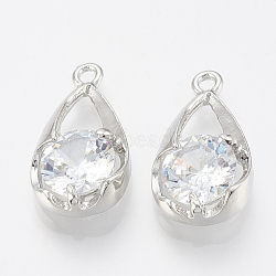 Alloy Cubic Zirconia Pendants, teardrop, Platinum, 19x10.5x4.5mm, Hole: 1.5mm(ZIRC-Q017-051P)