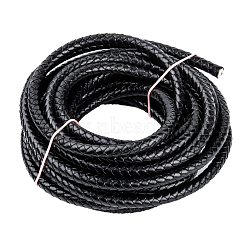 Braided Leather Cord, Leather Jewelry Cord, Jewelry DIY Making Material, Dyed, Round, Black, 8mm, about 5.46 yards(5m)/roll(WL-F009-B02-8mm)