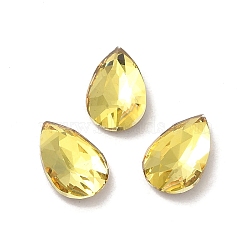 Glass Rhinestone Cabochons, Point Back & Back Plated, Faceted, Teardrop, Citrine, 10x6.4x3mm(RGLA-P037-11B-D226)