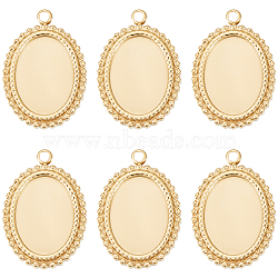 6Pcs 304 Stainless Steel Pendant Cabochon Settings, with Jump Rings, Oval, Real 14K Gold Plated, Tray: 14x10mm, 21.5x15x2.5mm, Jump Ring: 3.8x0.5mm, 2.8mm inner diameter(STAS-BBC0004-68G)