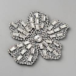 Felt & Rhinestone Embroider Thread Iron on/Sew On Patches, Cloth Appliques, Flower, Gray, 94x98x9mm(PATC-WH0023-30C)