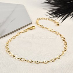 Brass Heart Link Bracelets for Women, Long-Lasting Plated, 901 Stainless Steel Clasp, Lead Free & Cadmium Free, Real 18K Gold Plated, 6-1/4 inch(16cm)+extender: 50~60mm(BJEW-G735-07G-01)