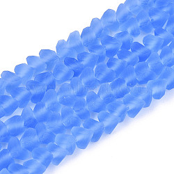 Frosted Transparent Glass Beads Strands, Triangle, Dodger Blue, 3~3.5x4~4.5x4~4.5mm, Hole: 0.8mm, about 121~131pcs/strand, 14.37~15.35 inch(36.5~39cm)(GLAA-N016-4mm-05)