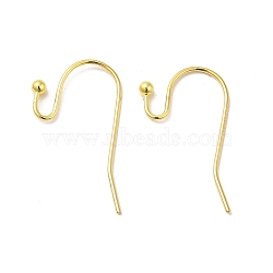 Golden Color Brass Hook Ear Wire, Lead Free and Cadmium Free, Size: about 11mm wide, 22mm long, 0.75mm thick, Ball: 2mm in diameter(X-J0JQN-G)