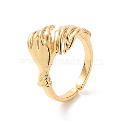 Hug Ring, Brass Double Hands Open Cuff Ring for Women, Real 18K Gold Plated, US Size 6 1/2(16.9mm)(RJEW-G270-03G)