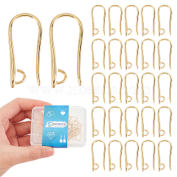 30Pcs Rack Plating Brass Earring Hooks, with Horizontal Loops, Lead Free & Cadmium Free, Real 24K Gold Plated, 20.5x2.5mm, Hole: 2mm, 18 Gauge, Pin: 1mm(KK-DC0002-39)