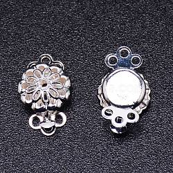 Brass Box Clasps, Multi-Strand Clasps, 3-Strands, 6-Holes, Long-Lasting Plated, Flower, Silver, 14x9x5mm, Hole: 1.2mm(KK-WH0044-01S)