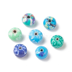 Handmade Polymer Clay Beads, Rondelle with Flower Pattern, Mixed Color, 8~11x6~6.5mm, Hole: 1.8~2.5mm(X-CLAY-G111-01)