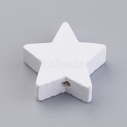 Natural Wood Beads, Dyed, Star, White, 19x19.5x6mm, Hole: 2mm, about 780pcs/500g(WOOD-Q030-51D)