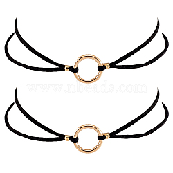 Alloy Ring Link Black Faux Suede Choker Necklaces, Golden, 15.75 inch(40cm)(NJEW-WH20002-11E)