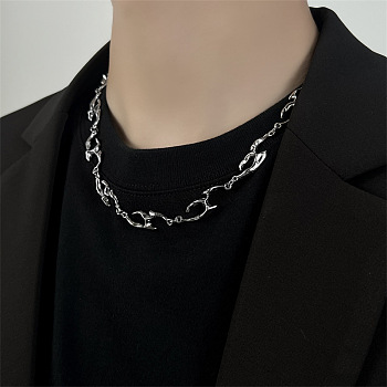 201 Stainless Steel Alloy Liquid Irregular Link Chain Necklaces, Stainless Steel Color, 17.72 inch(45cm)