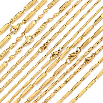 Ion Plating(IP) Golden 201 Stainless Steel Bar Link Necklaces, Mixed Shapes, 19.65~23.46 inch(49.9~59.6cm)