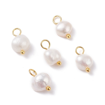 Natural Cultured Freshwater Pearl Charms, with Golden Brass Ball Head pins, Oval, White, 10~12x5.5~7x4.5~6mm, Hole: 2.4~2.7mm