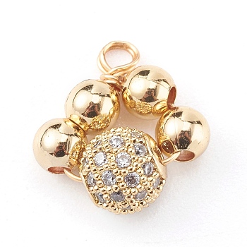Brass Micro Pave Clear Cubic Zirconia Charms, Round, Golden, 14x12x6mm, Hole: 2mm