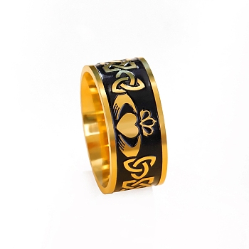 Stainless Steel Enamel Triquetra/Trinity Knot Finger Rings, Heart Crown Claddagh Ring, Golden, Inner Diameter: 20mm