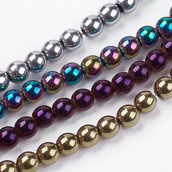 Non-magnetic Synthetic Hematite Beads Strands, Grade A, Round, Mixed Color, 4mm, Hole: 1mm, about 95~100pcs/strand, 15.5 inch
