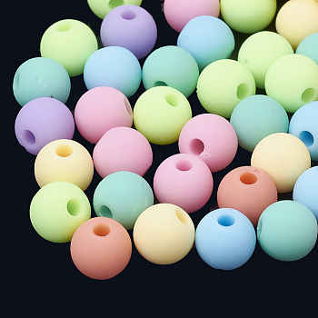 Rubberized Style Acrylic Beads, Round, Mixed Color, 10x9mm, Hole: 1.5mm, about 885pcs/500g