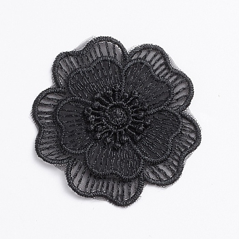 Computerized Embroidery Cloth Sew on Patches, Lace Costume Accessories, Appliques, Flower, Black, 64x3mm