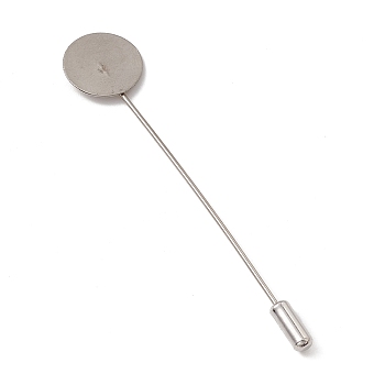 304 Stainless Steel Lapel Pins Base Settings, with Flat Round Pads, Stainless Steel Color, 76mm