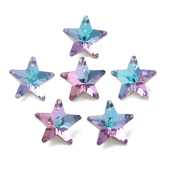 Electroplate Glass Pendants, Back Plated, Faceted, Star Charms, Plum, 19x20x9.5mm, Hole: 1.2mm